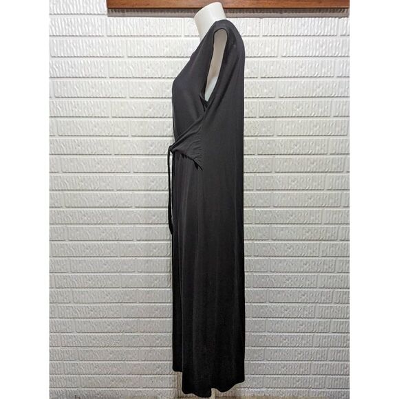 Eileen Fisher Women's Black Cap Sleeves Stretch Tie Front A-line Dress Size S/P - Picture 5 of 5
